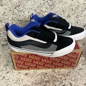 Vans Black and Gray Skate Shoes with Blue Highlights